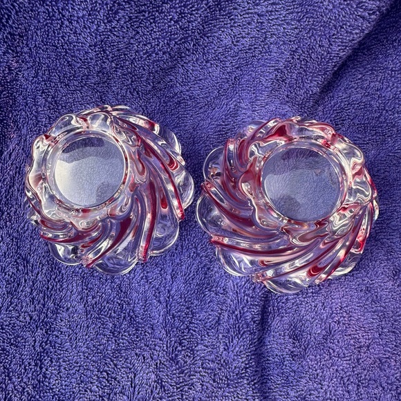 Mikasa Crystal Candle Holders Pair Holiday Classics Red Swirl Tealight - Picture 3 of 5